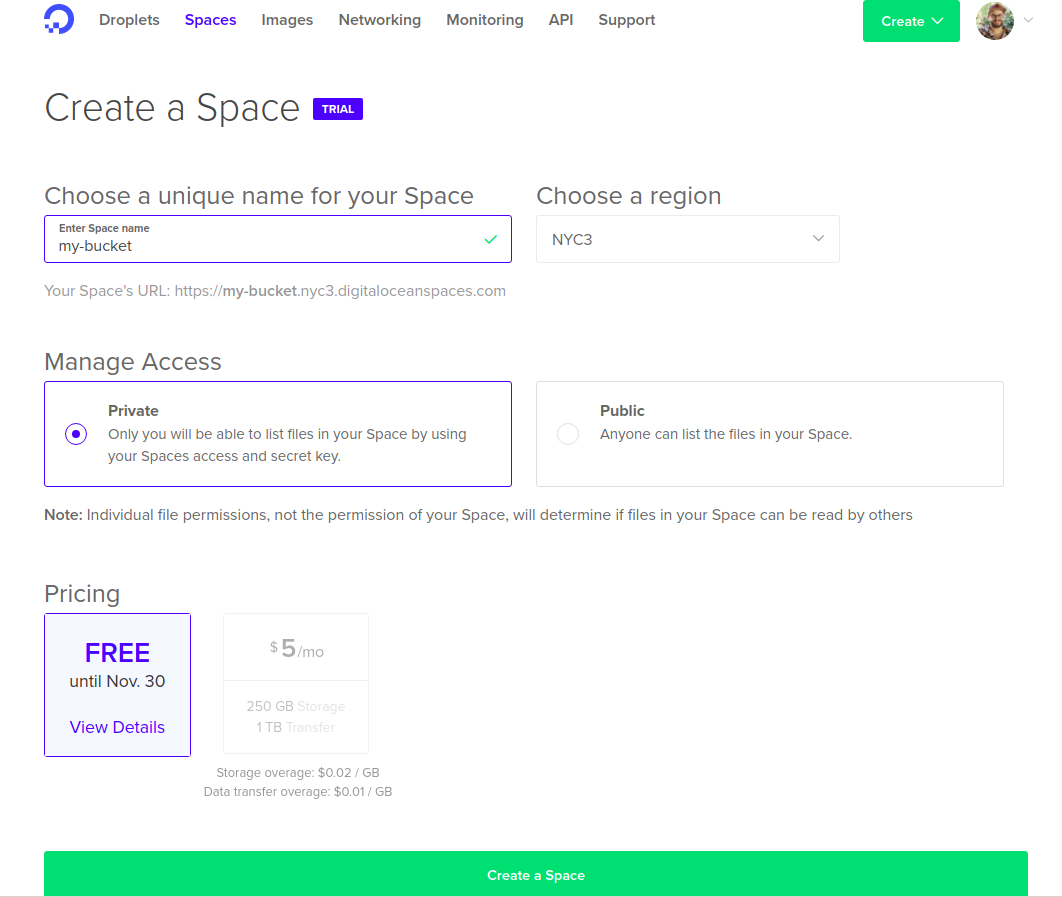 Screenshot with DO Spaces Website